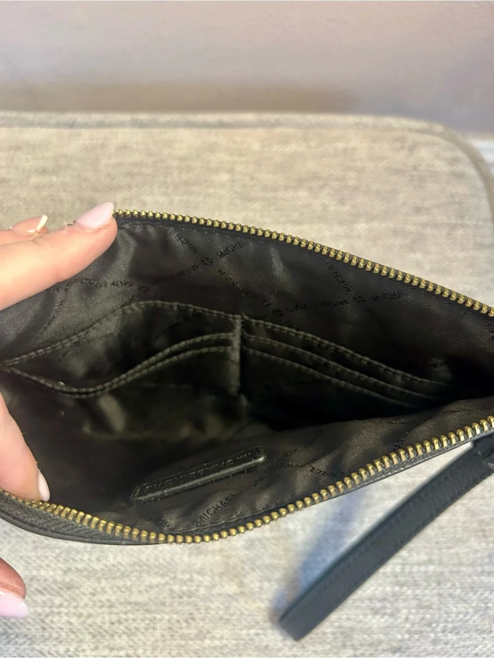 Michael Kors Jet Set Travel Black Wristlet Pouch with Yellow Floral Accents
